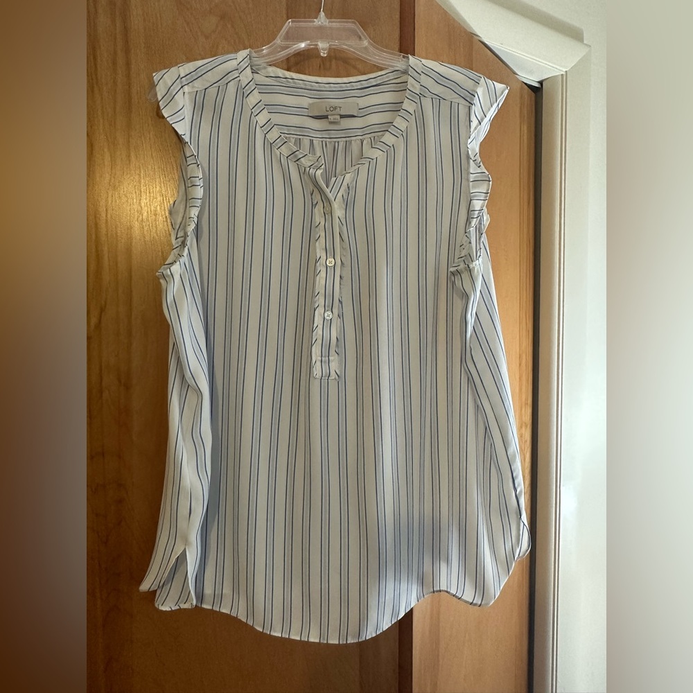 Blue and White Striped LOFT Blouse